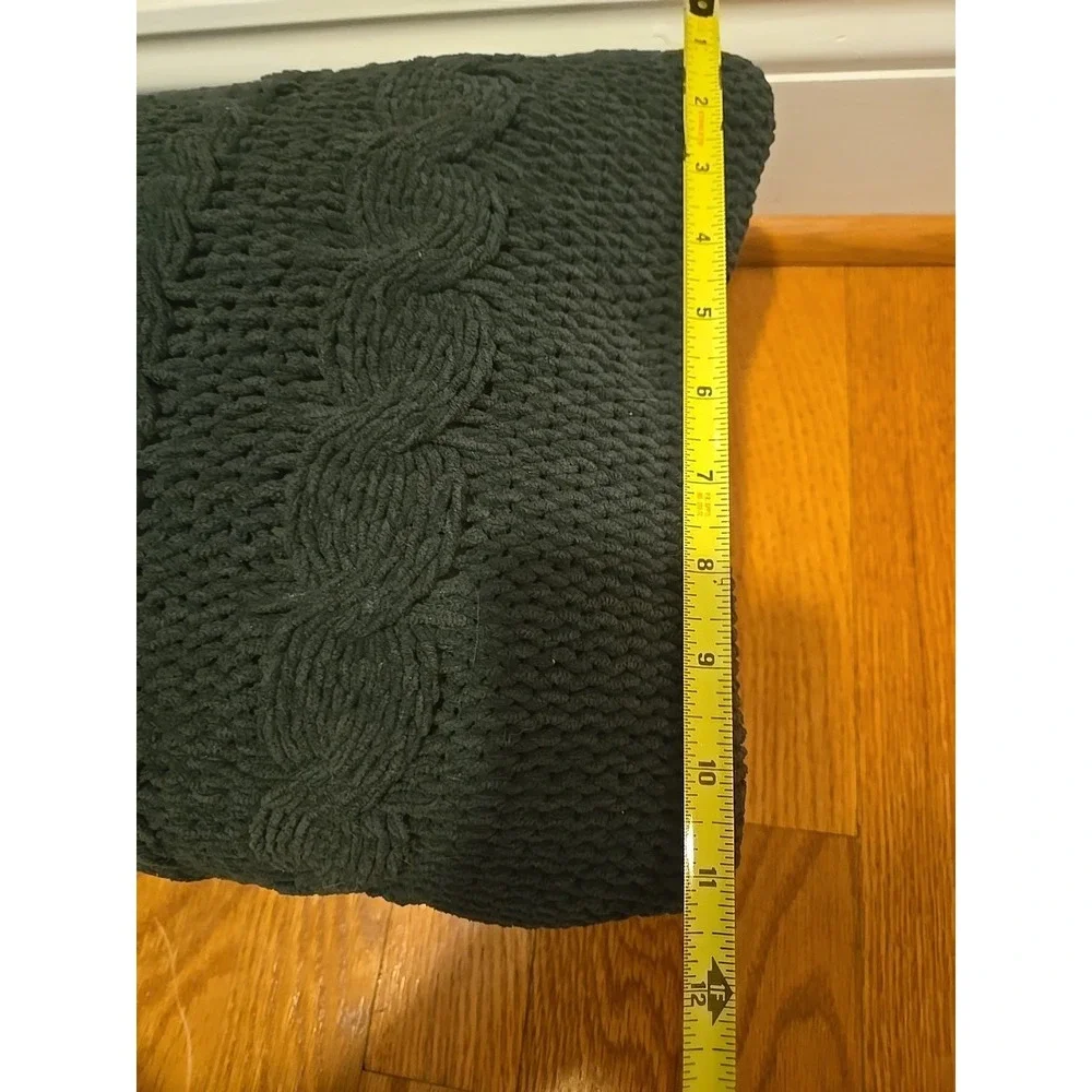 Cable Knit Pillow Chunky Dark‎ Green Home Decor 23x11